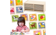 VIGA Wooden Puzzle 12 boards, 4 puzzles each, in a stand