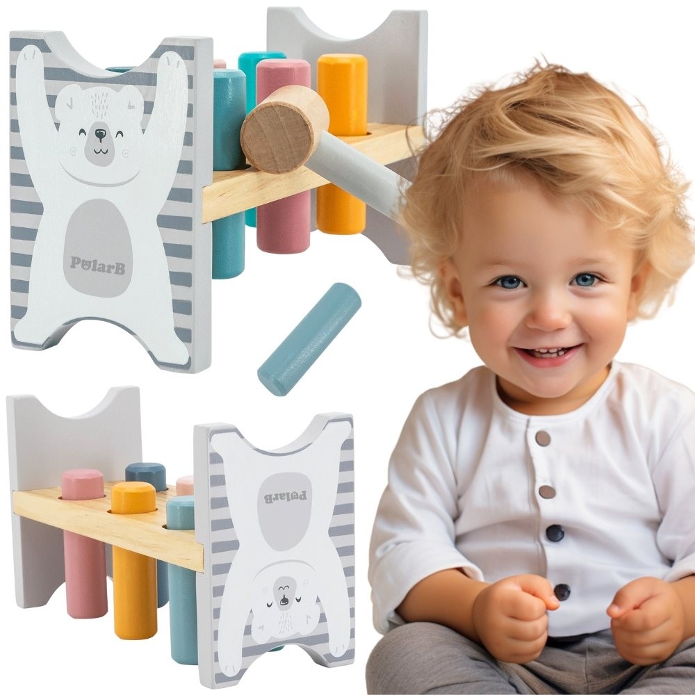 Medinis perforatorius su plaktuku VIGA PolarB Montessori-Žaislai, Kūdikiams, Mediniai, Žaislai mažyliams (iki 4 m.