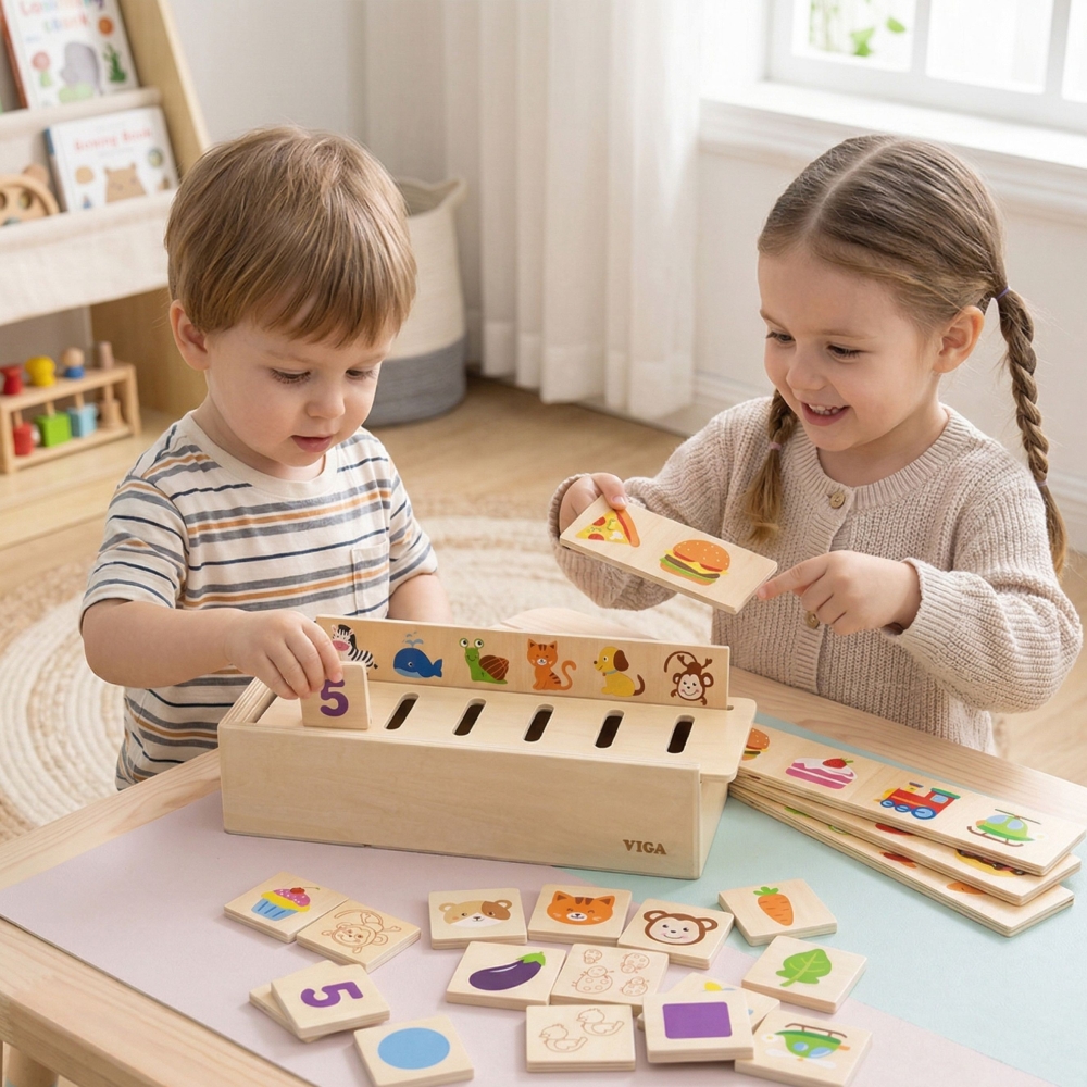 Medinis edukacinis gyvūnų rūšiavimo žaidimas VIGA Vaisiai Daržovės Montessori-Žaislai, Lavinamieji žaislai, Mokomieji žaislai-e-