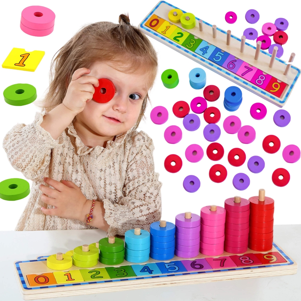 WOOPIE GREEN Montessori mokymosi dėlionės skaičiavimui ir spalvoms 56 el.