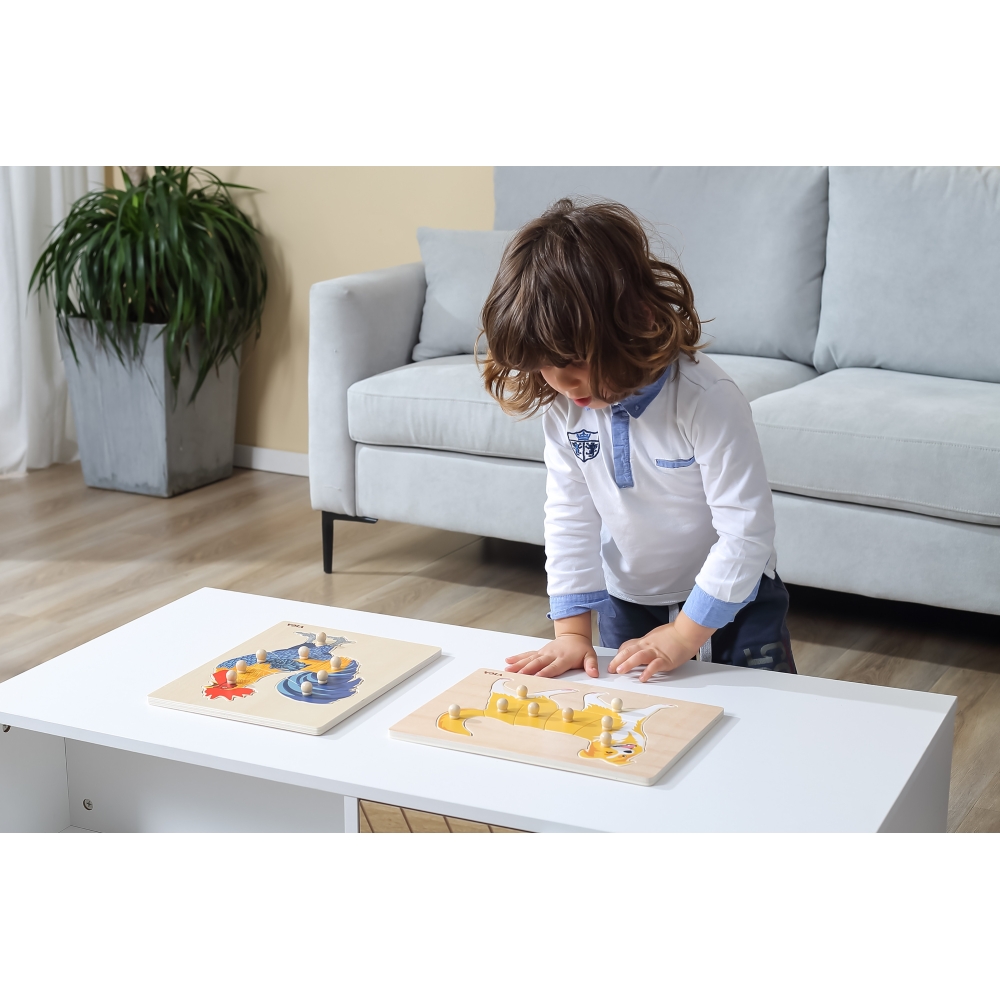Medinė dėlionė Gaidelis su smeigtukais VIGA Montessori-Žaislai, Dėlionės, Dėlionės patiems mažiausiems-e-vaikas
