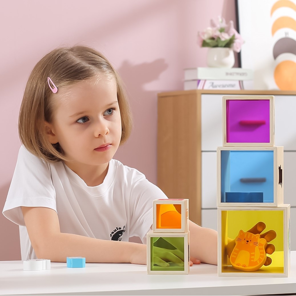 Medinė piramidės formos dėlionė blokai-rūšiuotojas pagal Montessori metodiką-Žaislai, Kūdikiams, Žaislai mažyliams (iki 4 m.