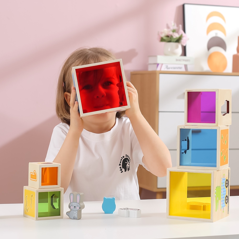 Medinė piramidės formos dėlionė blokai-rūšiuotojas pagal Montessori metodiką-Žaislai, Kūdikiams, Žaislai mažyliams (iki 4 m.