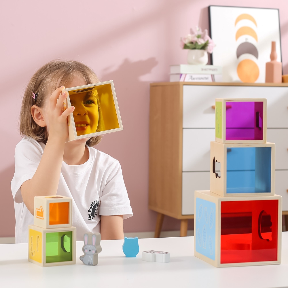 Medinė piramidės formos dėlionė blokai-rūšiuotojas pagal Montessori metodiką-Žaislai, Kūdikiams, Žaislai mažyliams (iki 4 m.