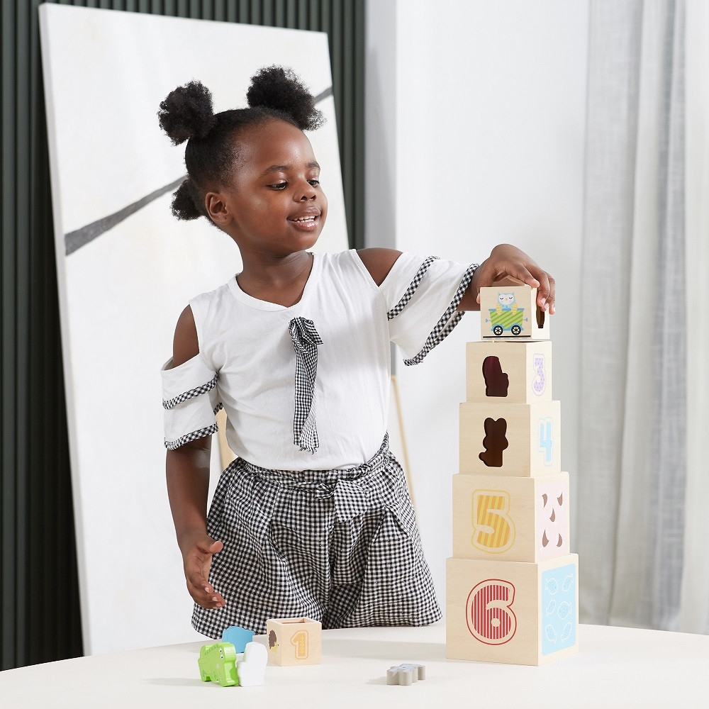 VIGA Wooden Pyramid Puzzle Blocks Sorter Montessori