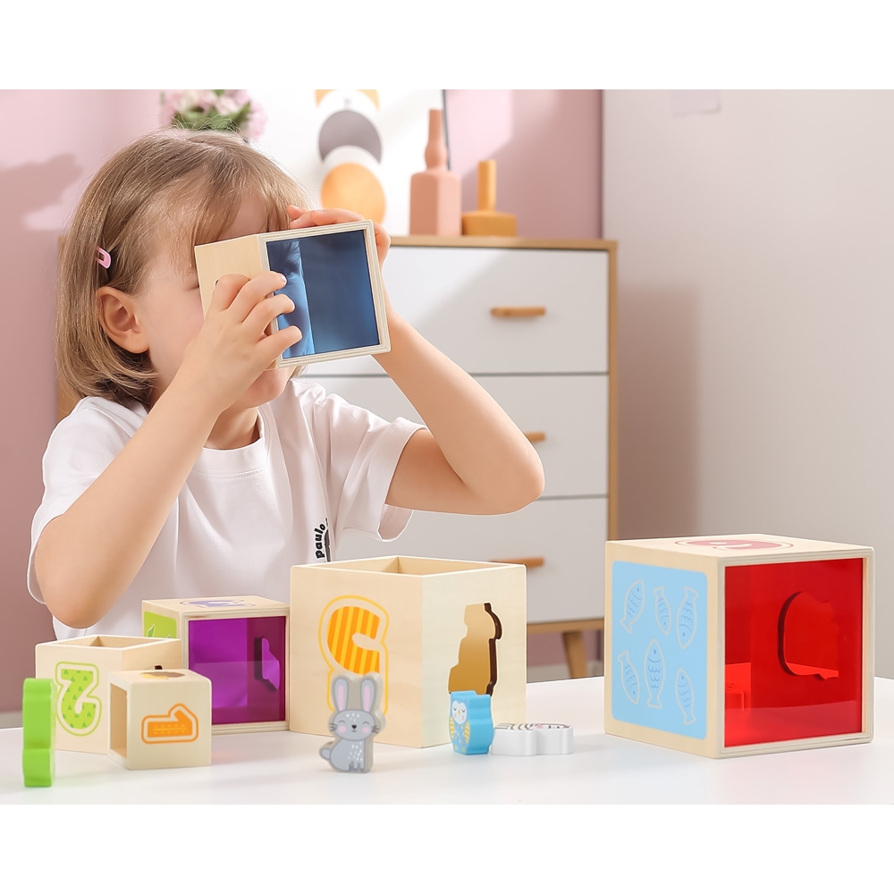 Medinė piramidės formos dėlionė blokai-rūšiuotojas pagal Montessori metodiką-Žaislai, Kūdikiams, Žaislai mažyliams (iki 4 m.