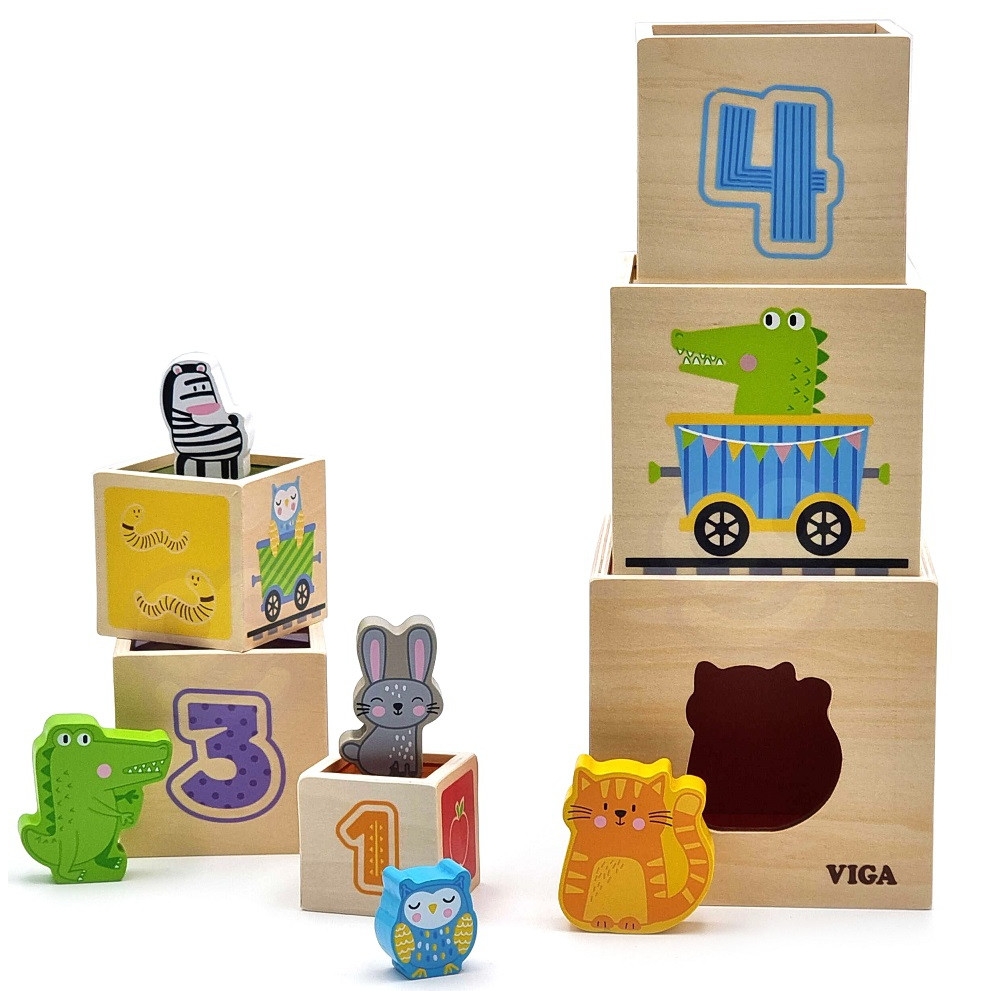 VIGA Wooden Pyramid Puzzle Blocks Sorter Montessori