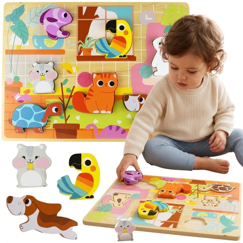 Medinė dėlionė TOOKY TOY Montessori Gyvūnai-Žaislai, Dėlionės, Dėlionės patiems mažiausiems-e-vaikas