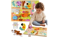 TOOKY TOY Drewniane Puzzle Montessori Zwierzątka Dom Dopasuj Kształty