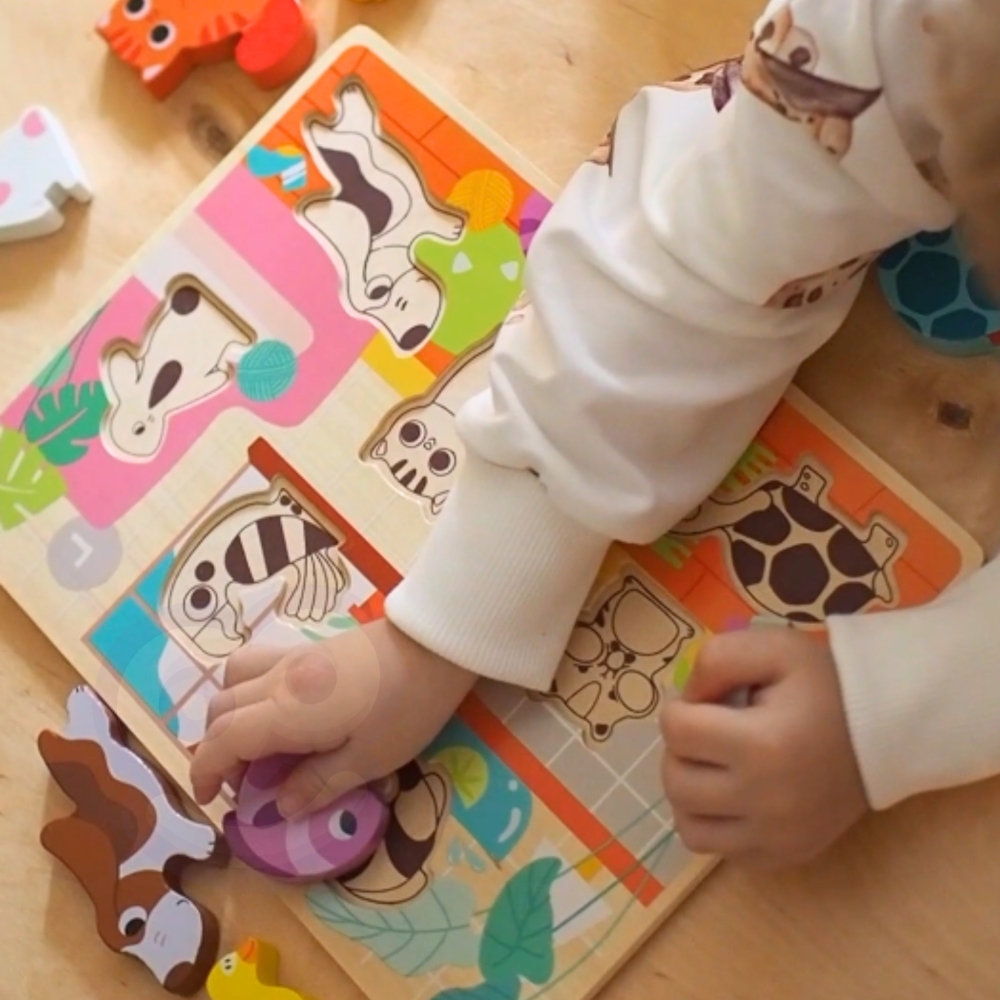 Medinė dėlionė TOOKY TOY Montessori Gyvūnai-Žaislai, Dėlionės, Dėlionės patiems mažiausiems-e-vaikas