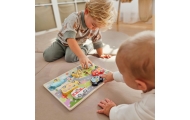 TOOKY TOY Drewniane Puzzle Montessori Pojazdy Samochody Samolot Statek Miasto Dopasuj Kształty
