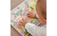 TOOKY TOY Drewniane Puzzle Montessori Pojazdy Samochody Samolot Statek Miasto Dopasuj Kształty