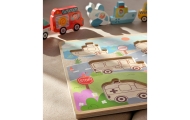 TOOKY TOY Drewniane Puzzle Montessori Pojazdy Samochody Samolot Statek Miasto Dopasuj Kształty