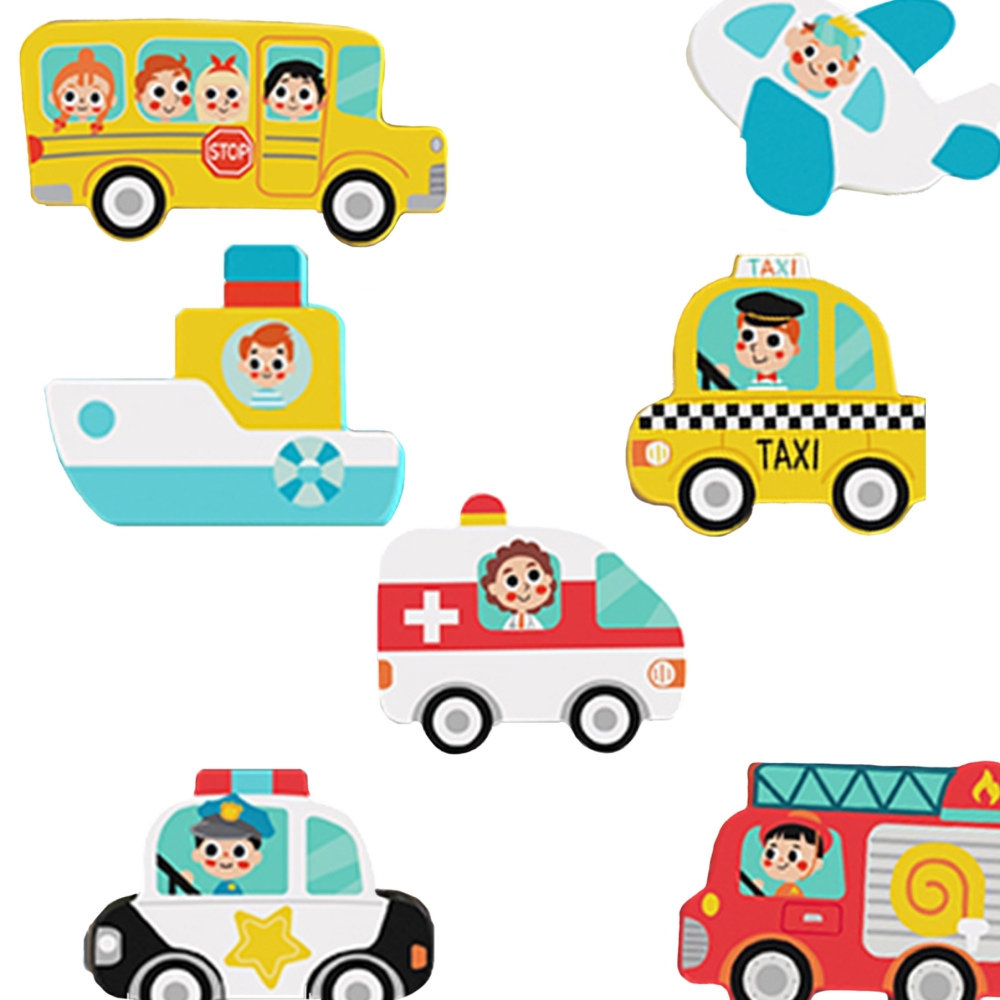 Medinė dėlionė TOOKY TOY Montessori Transporto priemonės Automobiliai Lėktuvas Laivas Miestas-Žaislai, Dėlionės, Dėlionės patiem