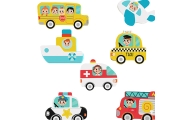 TOOKY TOY Drewniane Puzzle Montessori Pojazdy Samochody Samolot Statek Miasto Dopasuj Kształty