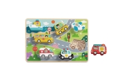 Medinė dėlionė TOOKY TOY Montessori Transporto priemonės Automobiliai Lėktuvas Laivas Miestas-Žaislai, Dėlionės, Dėlionės patiem
