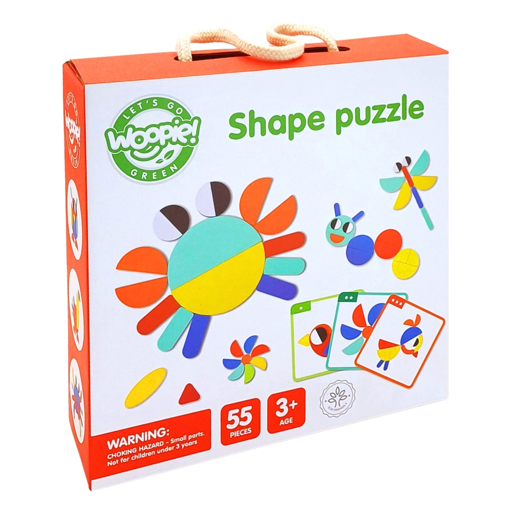 WOOPIE GREEN Montessori medinė dėlionė 40 atkuriamų modelių 55 el. FSC sertifikuota
