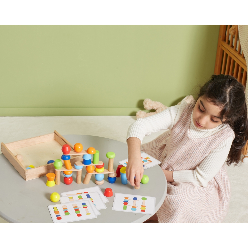 VIGA Wooden Geometric Blocks Puzzle 52 pcs.