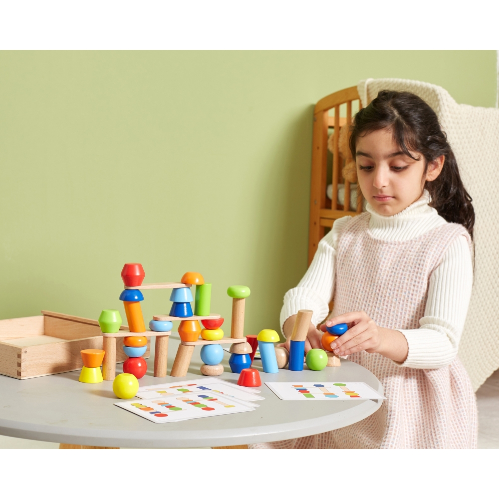 VIGA Wooden Geometric Blocks Puzzle 52 pcs.