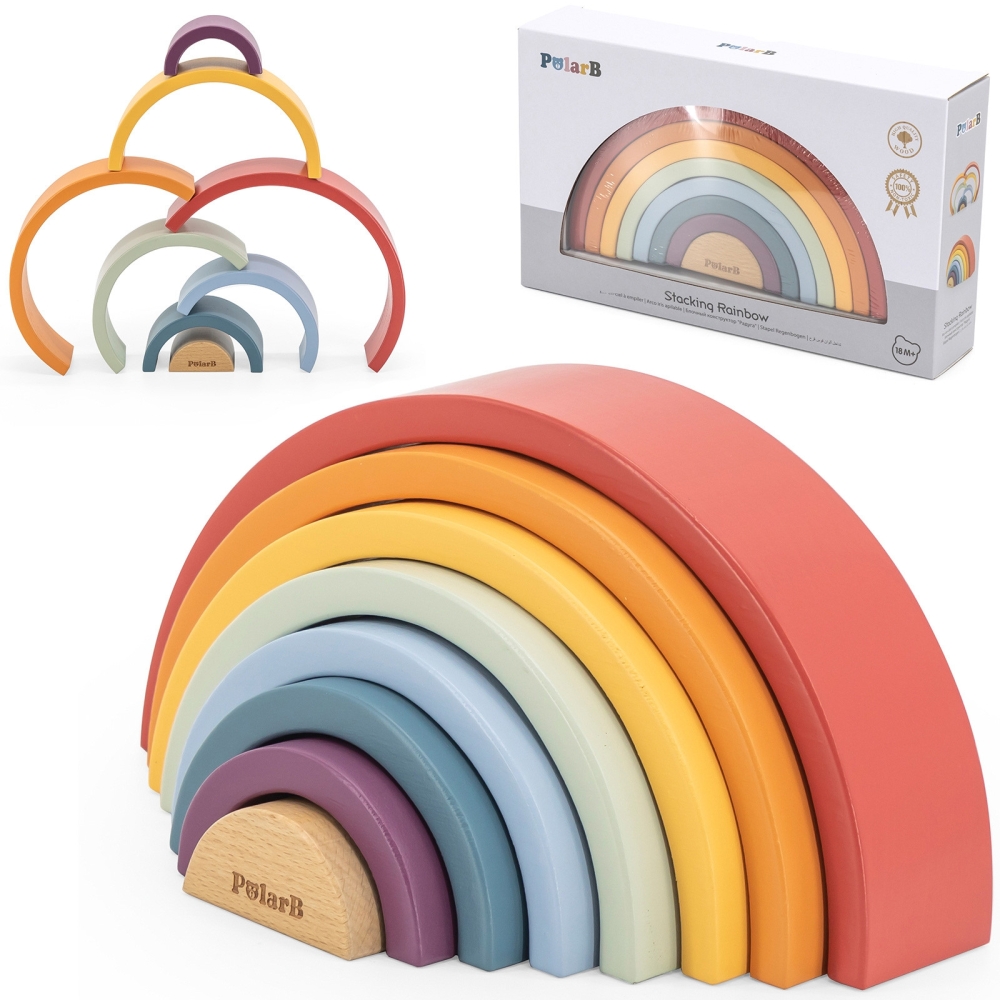 Mediniai vaivorykštiniai dėlionės blokai VIGA PolarB Montessori-Žaislai, Kūdikiams, Žaislai mažyliams (iki 4 m.