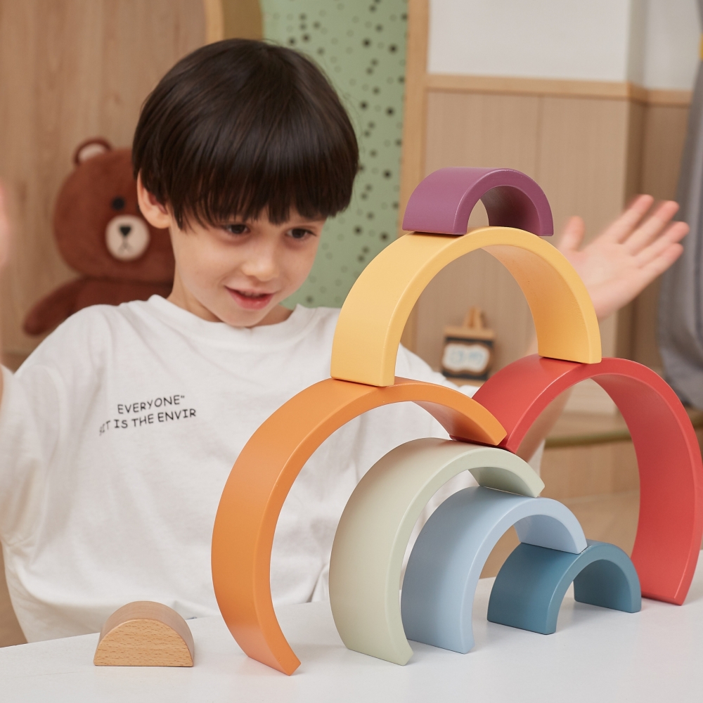 Mediniai vaivorykštiniai dėlionės blokai VIGA PolarB Montessori-Žaislai, Kūdikiams, Žaislai mažyliams (iki 4 m.