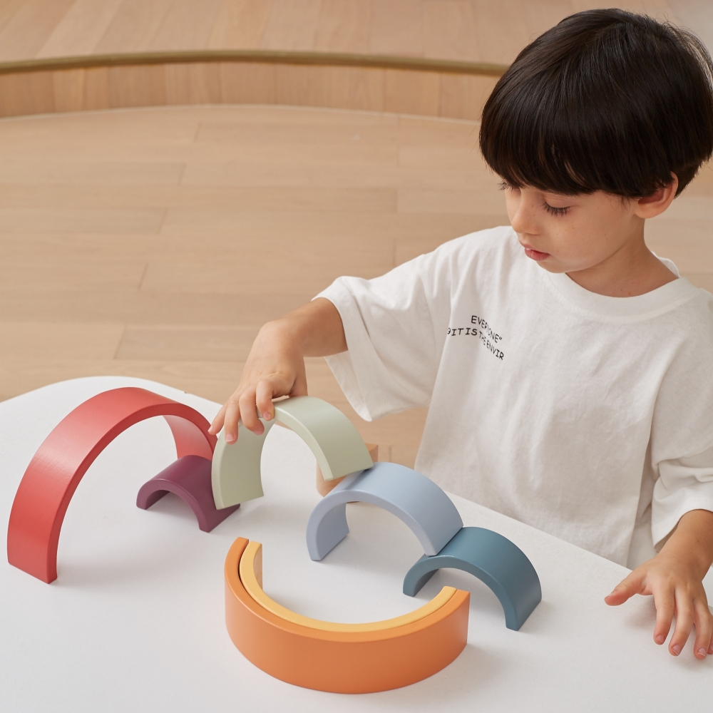 Mediniai vaivorykštiniai dėlionės blokai VIGA PolarB Montessori-Žaislai, Kūdikiams, Žaislai mažyliams (iki 4 m.
