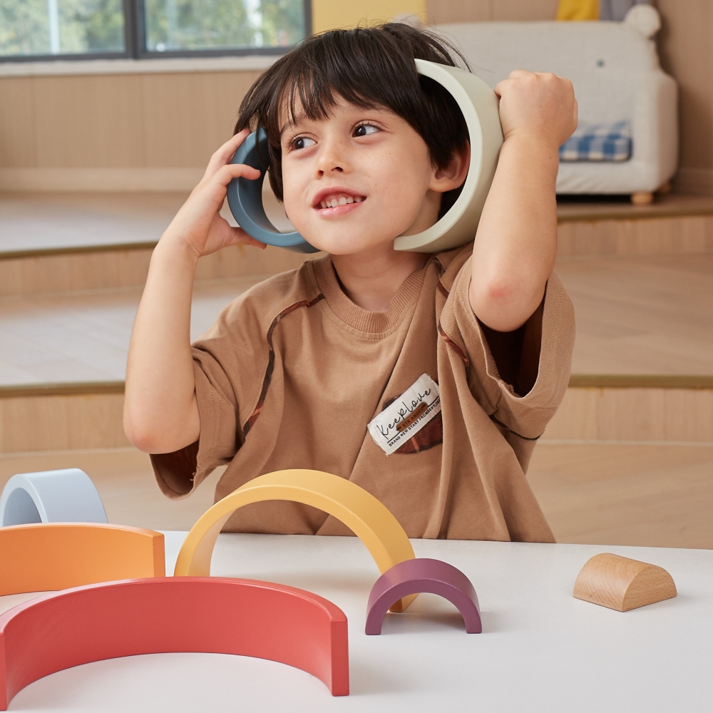 Mediniai vaivorykštiniai dėlionės blokai VIGA PolarB Montessori-Žaislai, Kūdikiams, Žaislai mažyliams (iki 4 m.