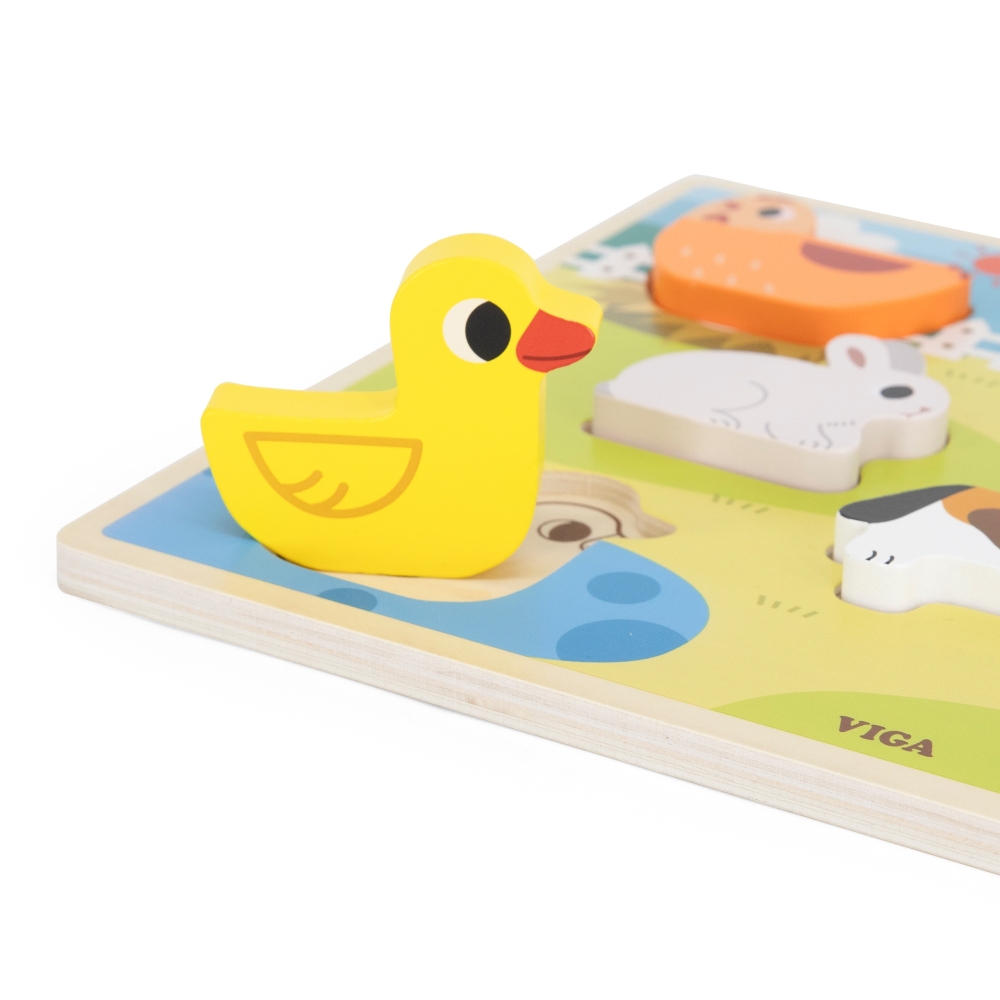 Medinė dėlionė VIGA Montessori 2-in-1 figūrėlės „Ūkis“-Žaislai, Dėlionės, Dėlionės patiems mažiausiems-e-vaikas