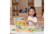 VIGA Montessori medinė dėlionė 2in1 Figūrėlės Daržovės