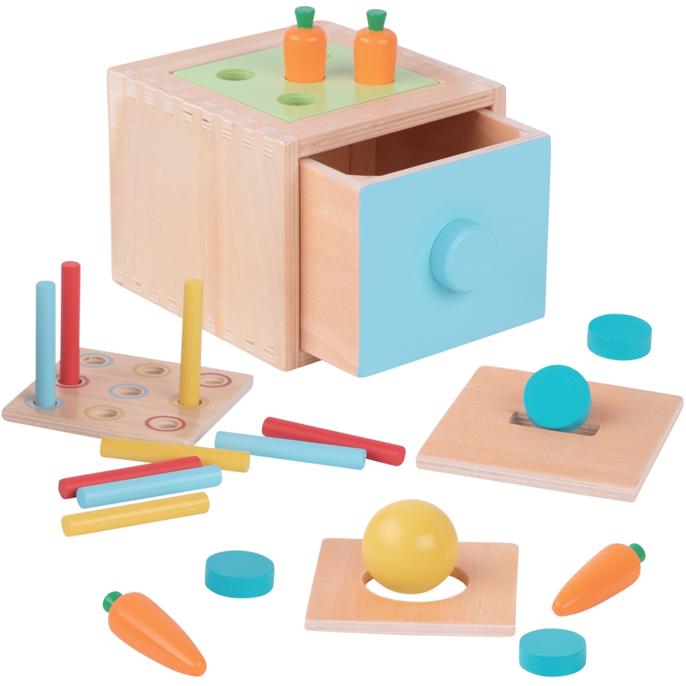 Medinė mokomoji dėžutė WOOPIE GREEN 4-in-1 Montessori rūšiuoklė Morkų žaidimas (FSC)-Žaislai, Kūdikiams, Mediniai, Žaislai mažyl