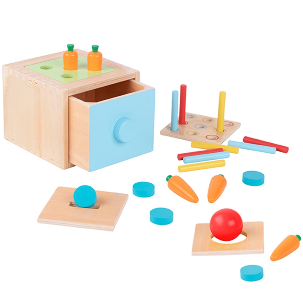 Medinė mokomoji dėžutė WOOPIE GREEN 4-in-1 Montessori rūšiuoklė Morkų žaidimas (FSC)-Žaislai, Kūdikiams, Mediniai, Žaislai mažyl