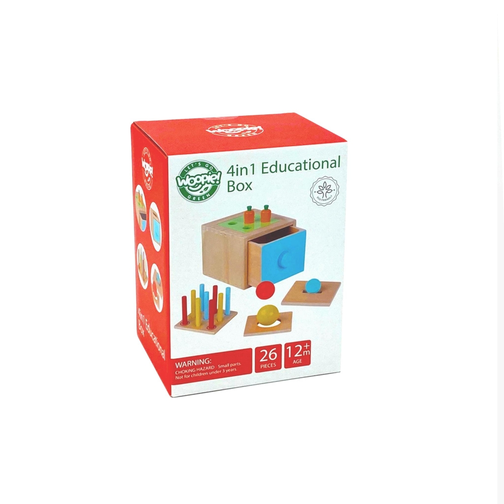 Medinė mokomoji dėžutė WOOPIE GREEN 4-in-1 Montessori rūšiuoklė Morkų žaidimas (FSC)-Žaislai, Kūdikiams, Mediniai, Žaislai mažyl