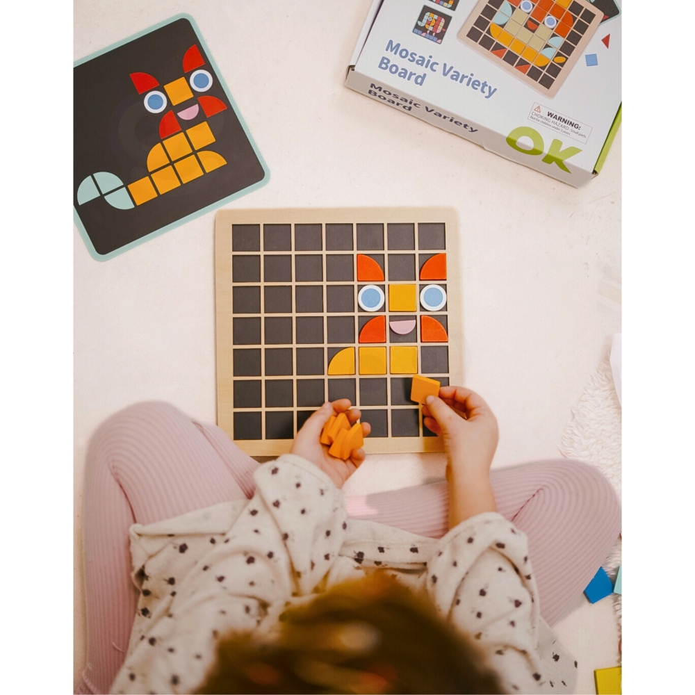 Medinė mozaikinė dėlionė Montessori TOOKY TOY-Žaislai, Dėlionės, Dėlionės patiems mažiausiems-e-vaikas
