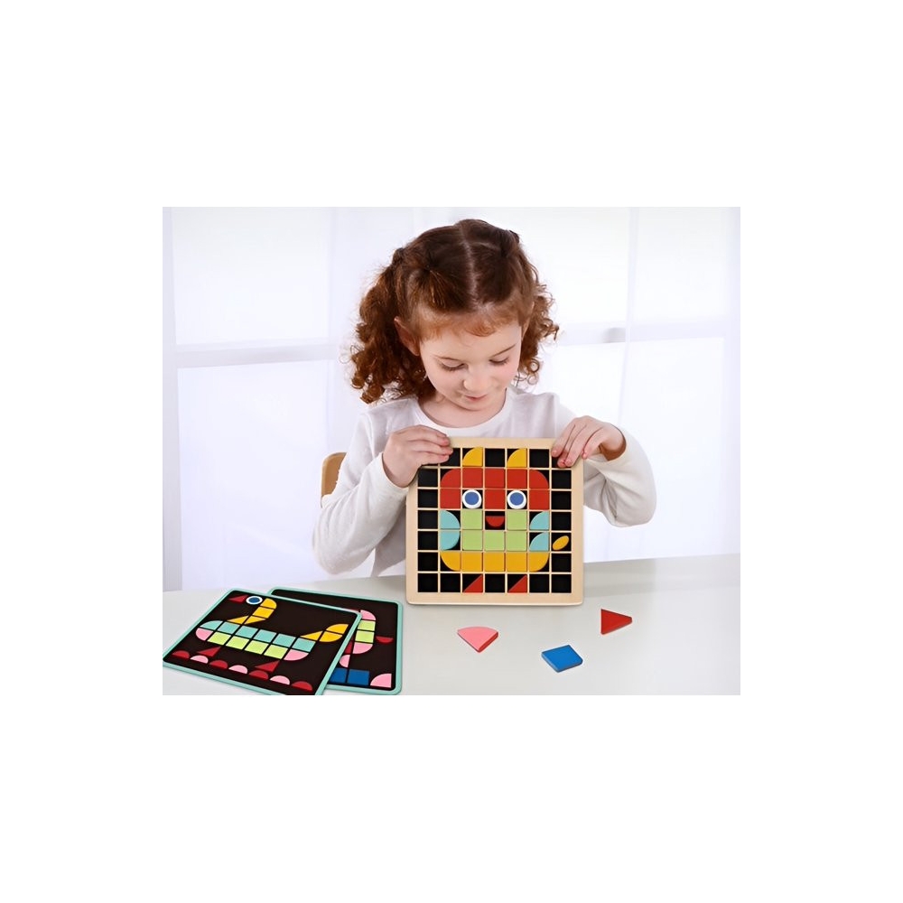 Medinė mozaikinė dėlionė Montessori TOOKY TOY-Žaislai, Dėlionės, Dėlionės patiems mažiausiems-e-vaikas