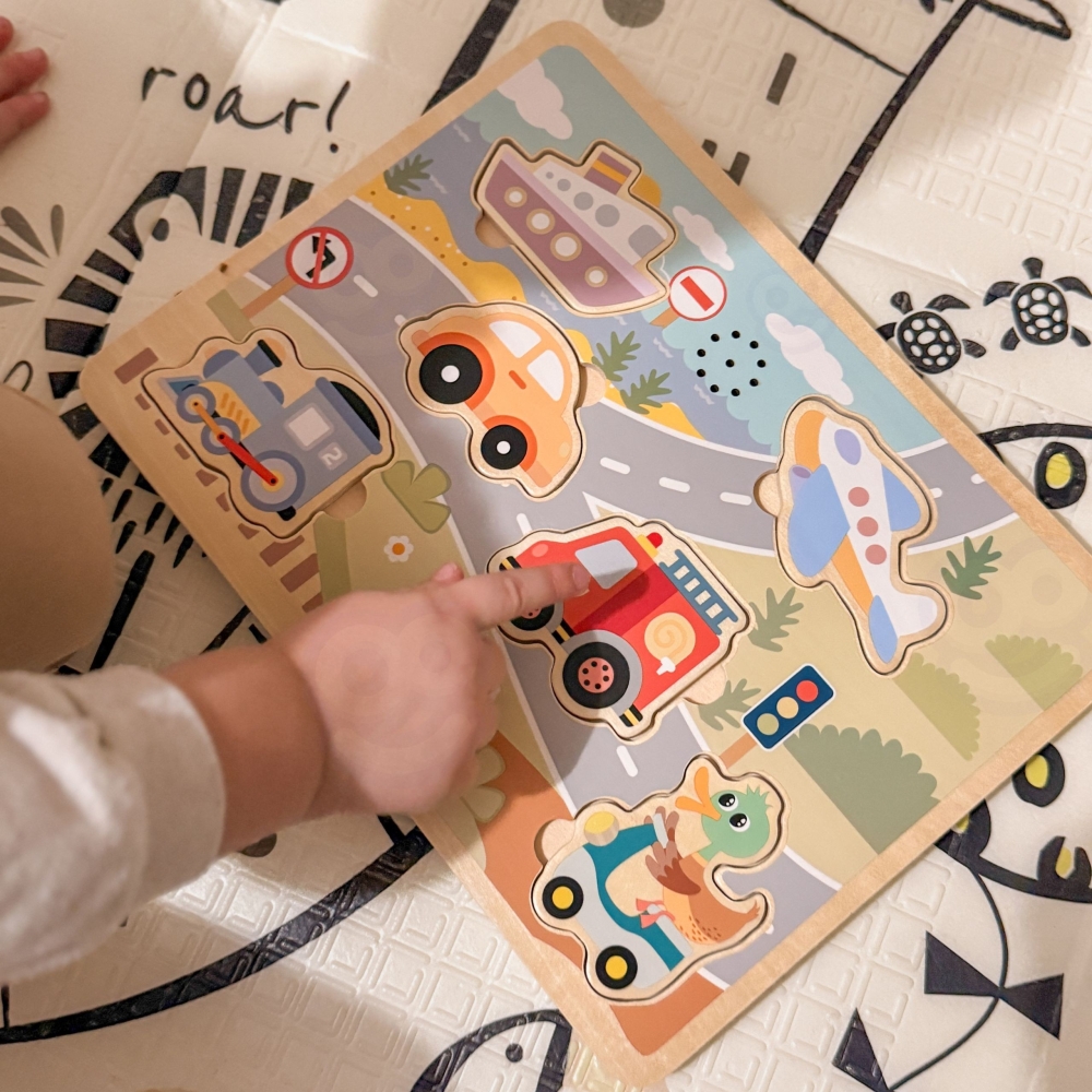Medinė interaktyvi dėlionė TOOKY TOY Transporto priemonės