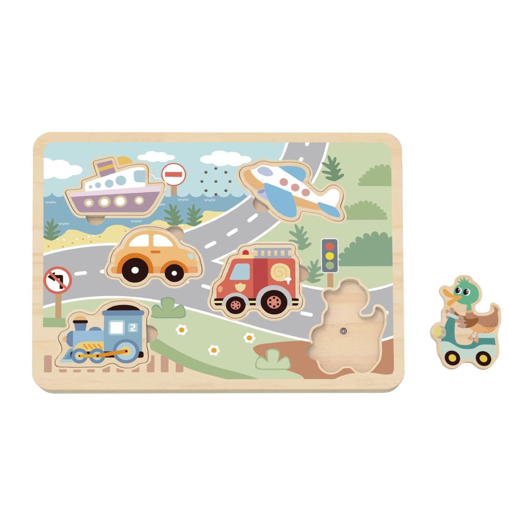 Medinė interaktyvi dėlionė TOOKY TOY Transporto priemonės