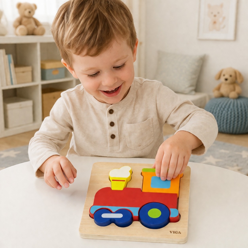 Medinė dėlionė VIGA Montessori Traukinys-Žaislai, Dėlionės, Dėlionės patiems mažiausiems-e-vaikas