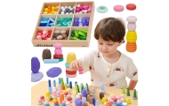 Mediniai mokomieji blokai VIGA Montessori dėlionė, 141 vnt-Žaislai, Dėlionės, 3D - tūrinės dėlionės-e-vaikas