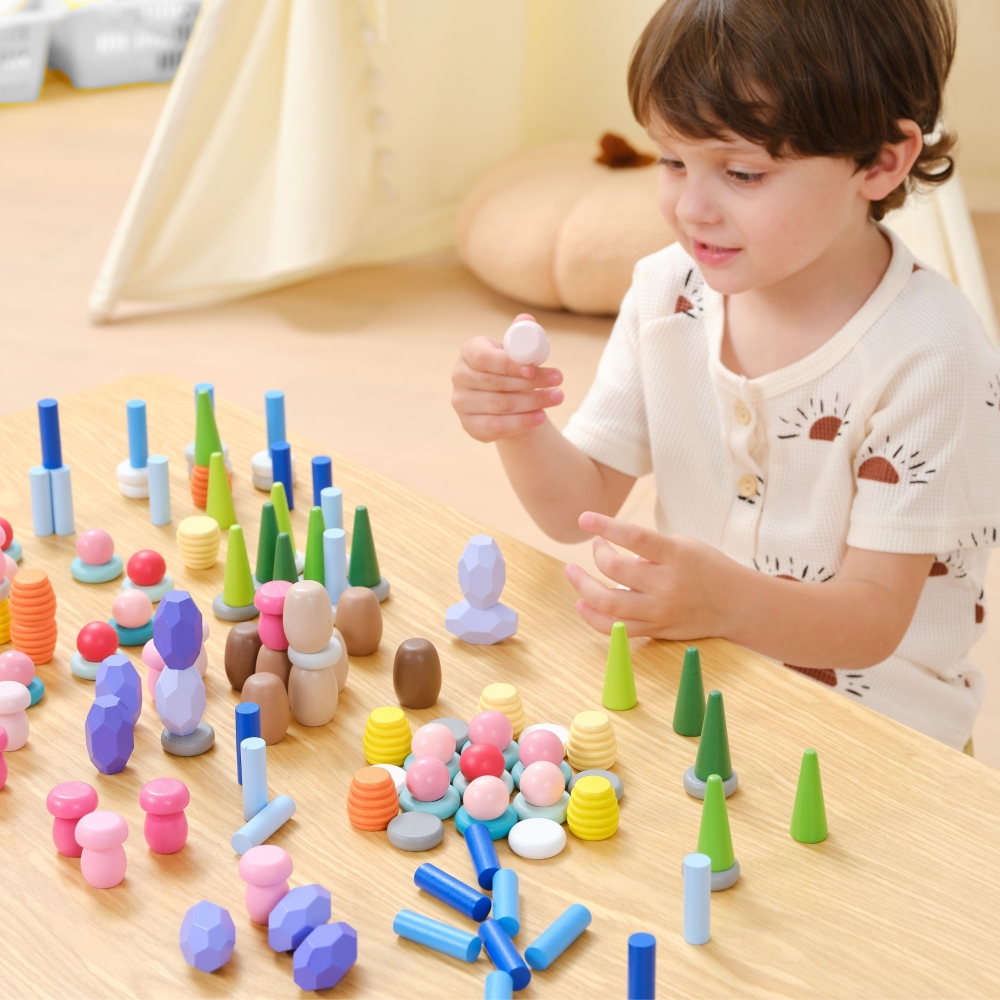 VIGA Wooden Educational Blocks Montesori Puzzle 141 pcs.