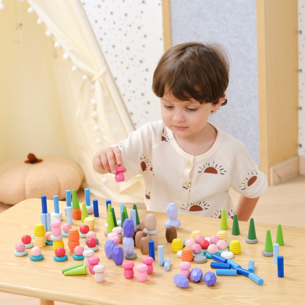 VIGA Wooden Educational Blocks Montesori Puzzle 141 pcs.
