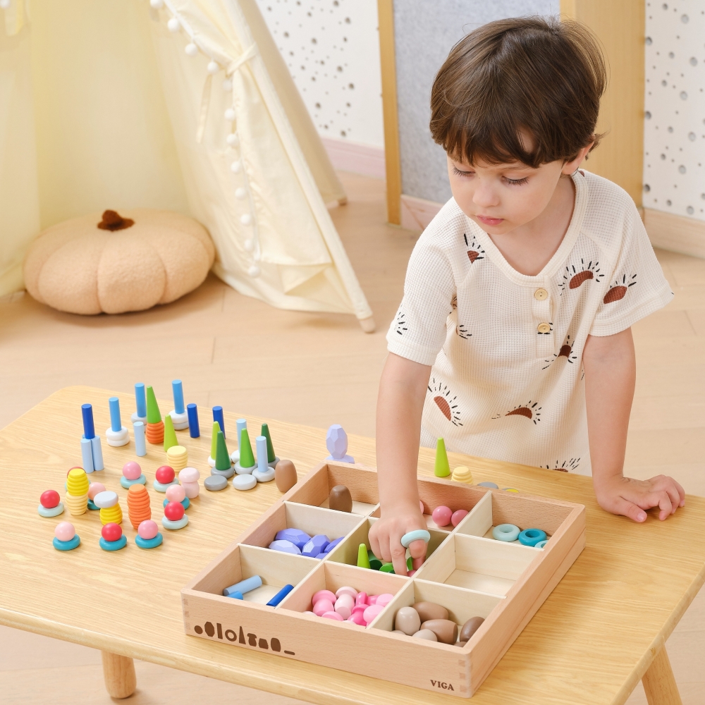 VIGA Wooden Educational Blocks Montesori Puzzle 141 pcs.