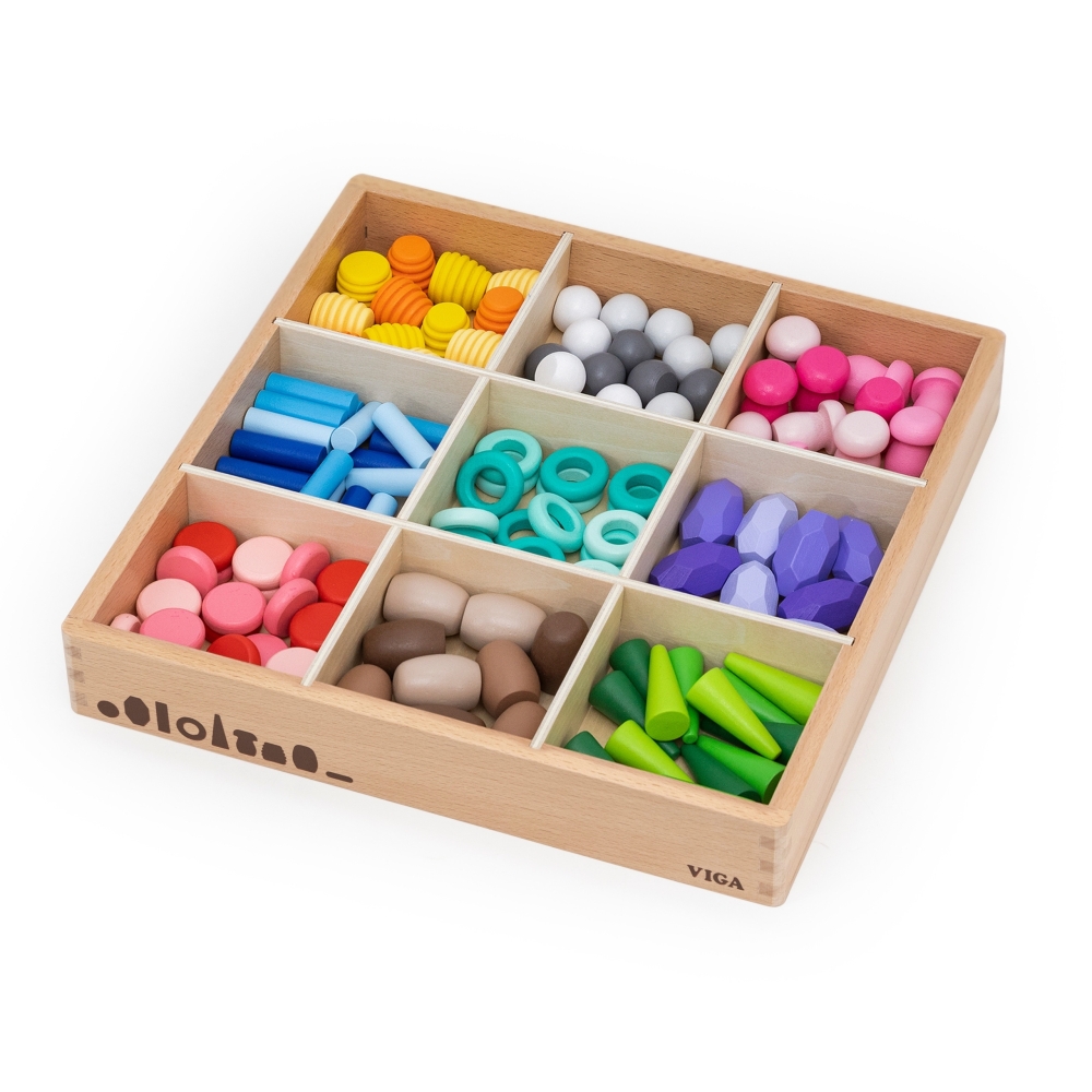 VIGA Wooden Educational Blocks Montesori Puzzle 141 pcs.