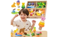 VIGA Wooden Blocks Colorful Forest Tales Box 58 pcs.