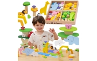 VIGA Wooden Blocks Colorful Tropical Stories Box 55 pcs.