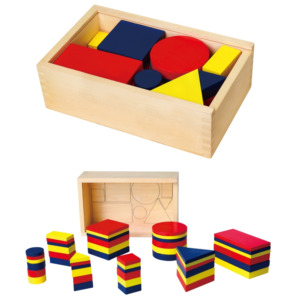 Mediniai blokai su geometrinėmis figūromis Viga Toys Montessori Dienes-Žaislai, Lavinamieji žaislai, Dėlionės, 3D - tūrinės dėli