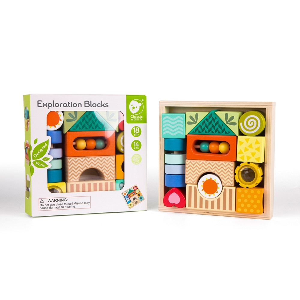 CLASSIC WORLD Wooden Sensory Blocks 7 Functions Multifunctional Puzzle Shapes Sound MONTESSORI 14 pcs.