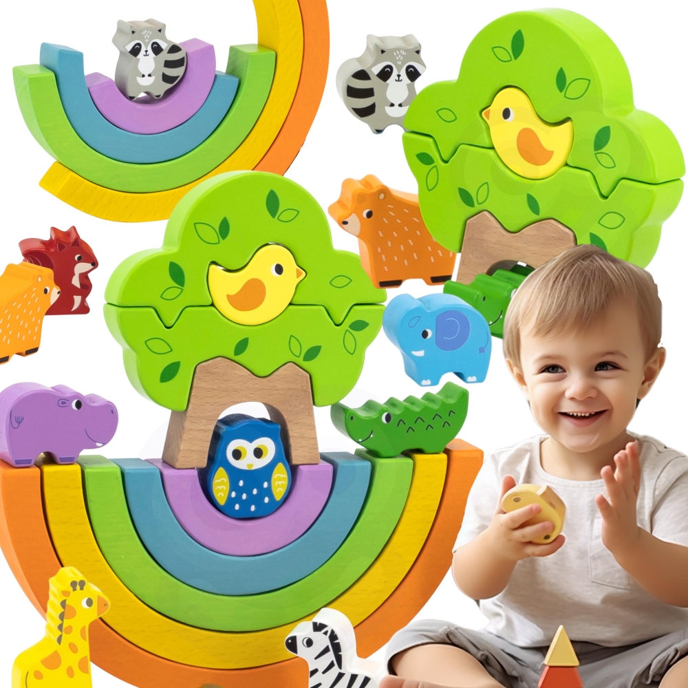 Mediniai vaivorykštiniai dėlionės blokai VIGA Montessori-Žaislai, Kūdikiams, Žaislai mažyliams (iki 4 m.