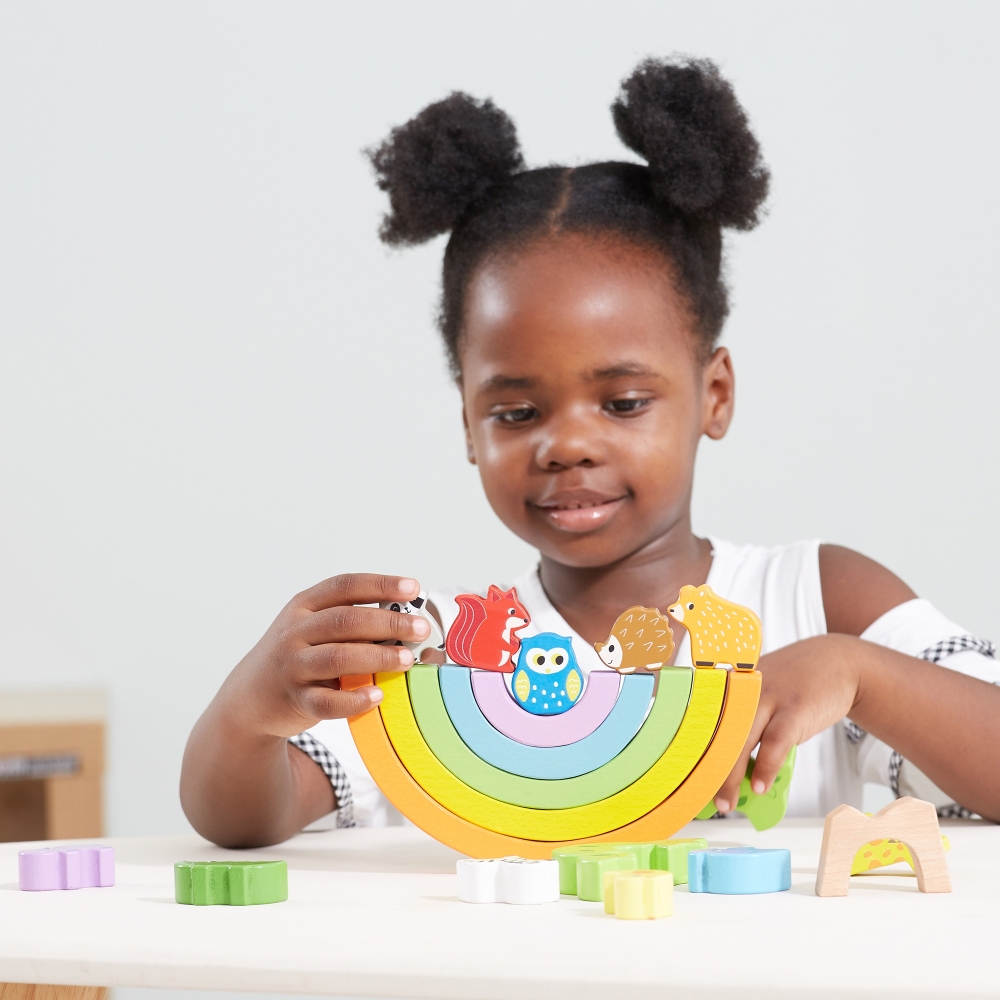 Mediniai vaivorykštiniai dėlionės blokai VIGA Montessori-Žaislai, Kūdikiams, Žaislai mažyliams (iki 4 m.