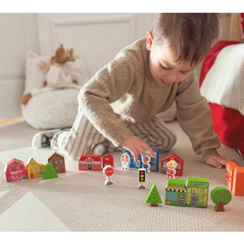 Medinis pastatų ir figūrų rinkinys TOOKY TOY Miestas-Žaislai, Auto ir transporto žaislai, Traukiniai-e-vaikas