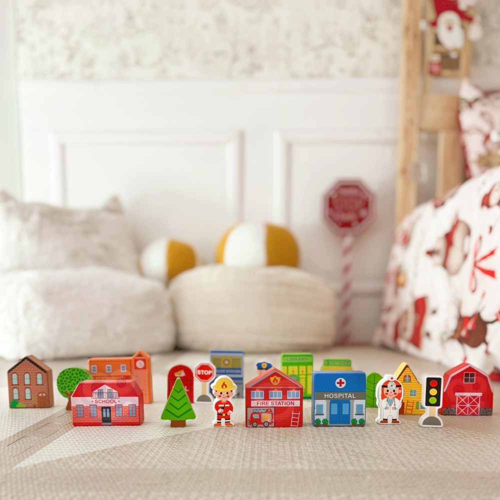 Medinis pastatų ir figūrų rinkinys TOOKY TOY Miestas-Žaislai, Auto ir transporto žaislai, Traukiniai-e-vaikas